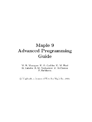 Maple 9 advanced programming guide