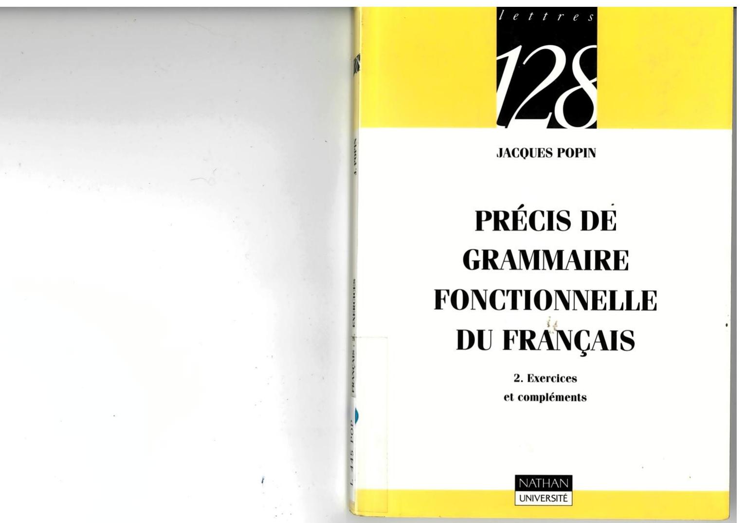 Précis De Grammaire Fonctionnelle Du Français