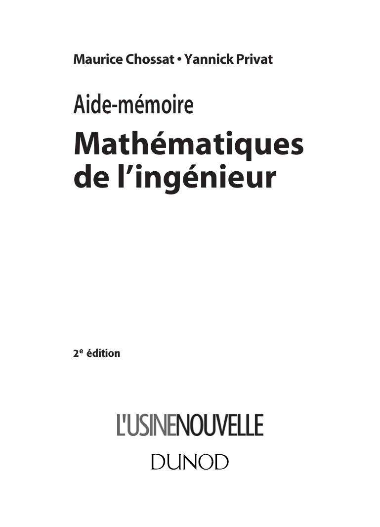 Aide-mémoire - Mathématiques de l"ingénieur