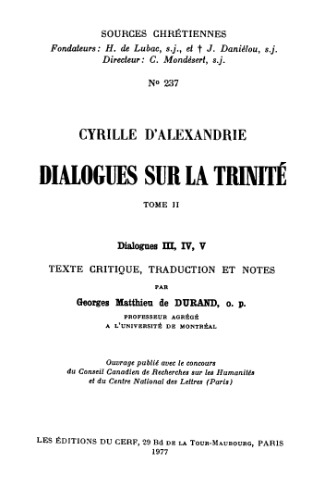 Dialogues Sur La Trinité