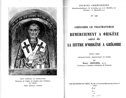 Remerciement à Origène suivi de La Lettre d'Origène à Grégoire