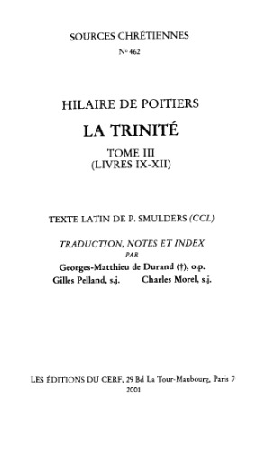 La Trinité. / Tome III, Livres IX-XII