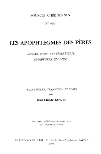 Les Apophtegmes des pères : collection systématique