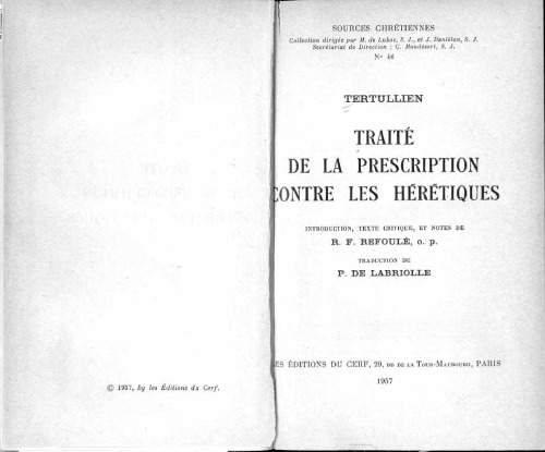 Traité de la prescription contre les hérétiques