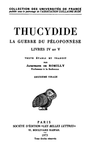 Thucydide, La Guerre Du Peloponnese