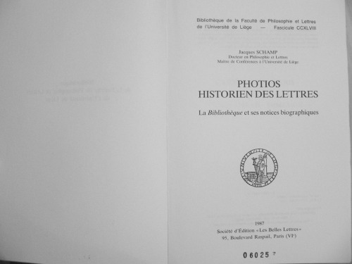 Photios, Historien Des Lettres