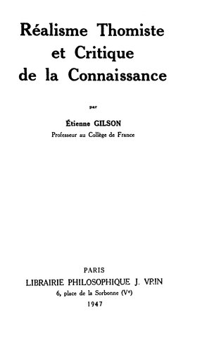 Realisme Thomiste Et Critique de La Connaissance