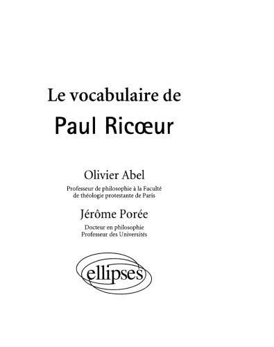 Le vocabulaire de Paul Ricoeur