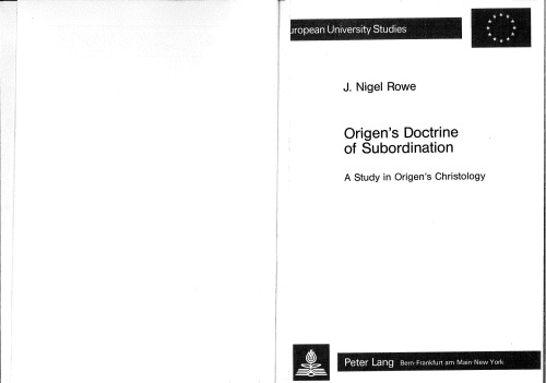 Origen's Doctrine of Subordination