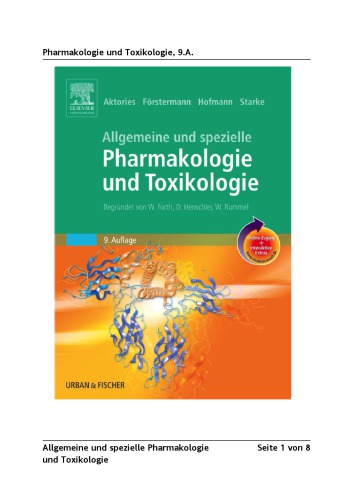 Allgemeine Und Spezielle Pharmakologie Und Toxikologie