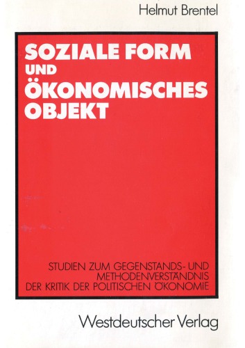 Soziale Form Und Okonomisches Objekt