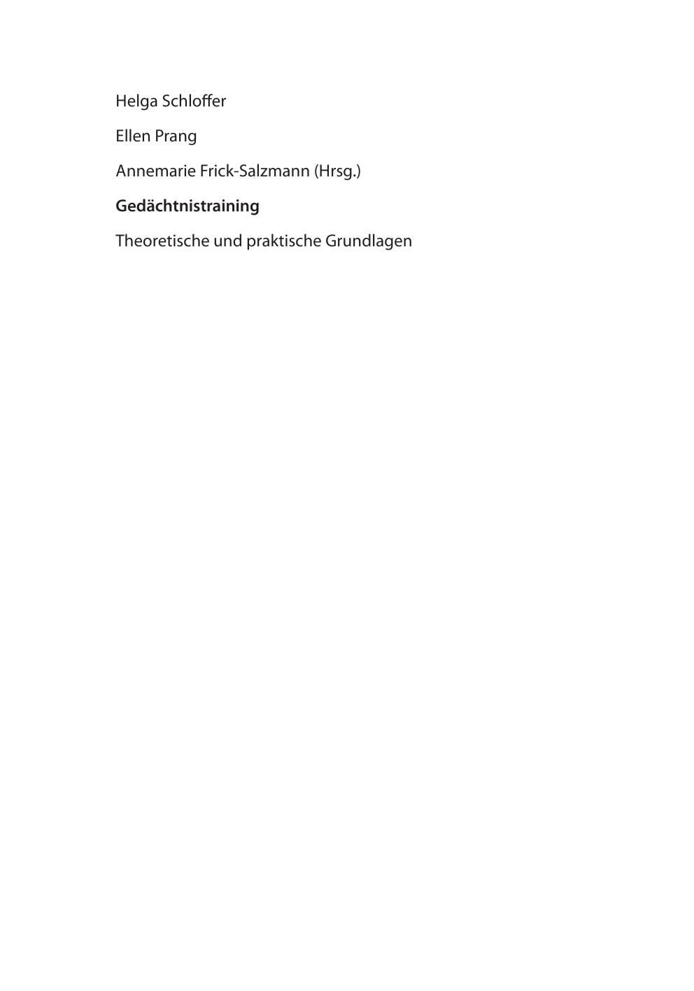 Gedächtnistraining : Theoretische und praktische Grundlagen