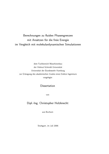 Berechnungen zu fluiden Phasengrenzen mit Ansätzen für die freie Energie im Vergleich mit molekulardynamischen Simulationen