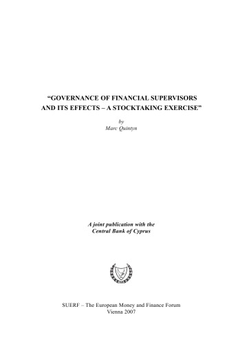 Governance of financial supervisors and its effects : a stocktaking exercise