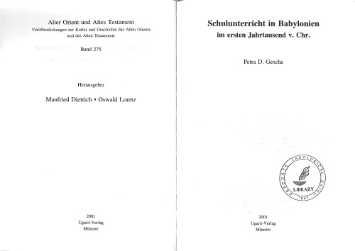 Schulunterricht In Babylonien Im Ersten Jahrtausend V. Chr (Alter Orient Und Altes Testament) (German Edition)