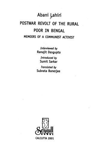 Postwar Revolt of the Rural Poor in Bengal Memoirs of a Communist Activist