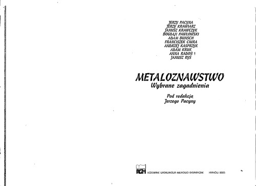 Metaloznawstwo : wybrane zagadnienia