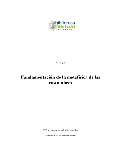 Fundamentación para una metafísica de las costumbres