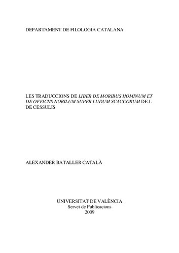 Les traduccions de "Liber de moribus hominum et officiis nobilum super ludum scaccorum" de J. de Cessulis