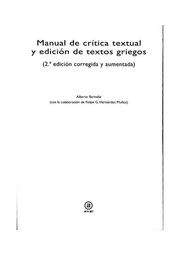 Manual de crítica textual y edición de textos griegos