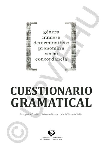 Cuestionario gramatical : género, número, determinativos, pronombre, verbo, concordancia