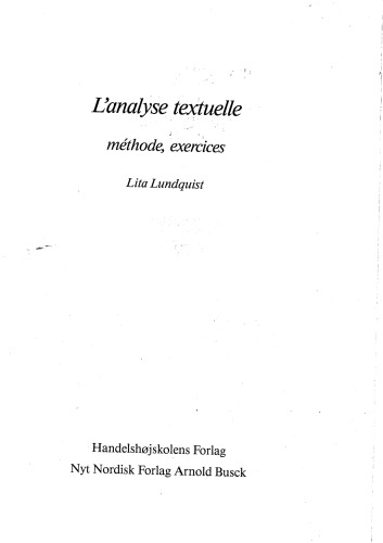 L' analyse textuelle: methode, exercises.