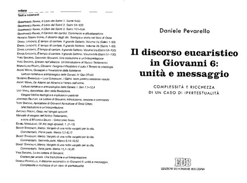 Il discorso eucaristico in Giovanni 6 : unità e messaggio : complessità e ricchezza di un caso di ipertestualità