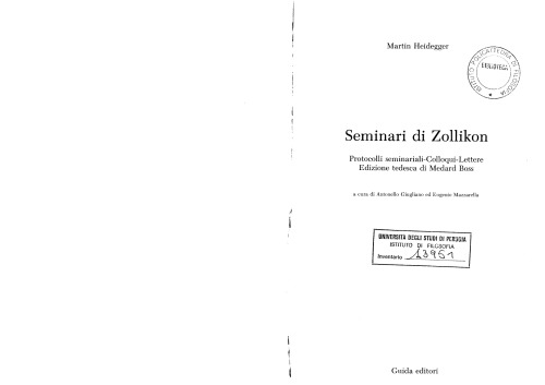Seminari di Zollikon protocolli seminariali, colloqui, lettere