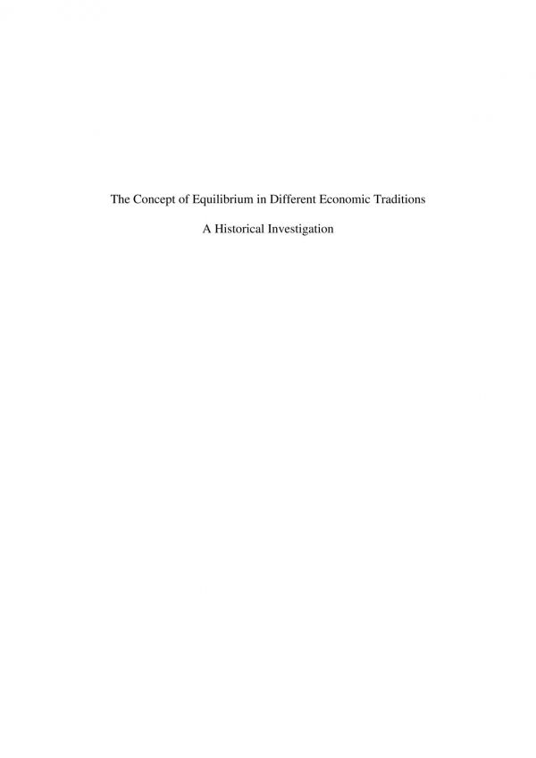 The concept of equilibrium in different economic traditions : a historical investigation