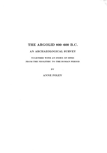 The Argolid 800-600 B.C.