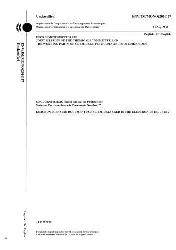 Emission scenario document for chemicals used in the electronics industry.