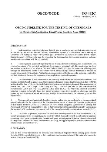In chemico skin sensitisation. 442C : direct peptide reactivity assay (DPRA)