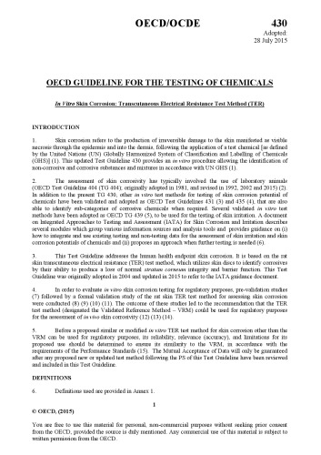 In vitro skin corrosion. 430 : transcutaneous electrical resistance test method (TER)