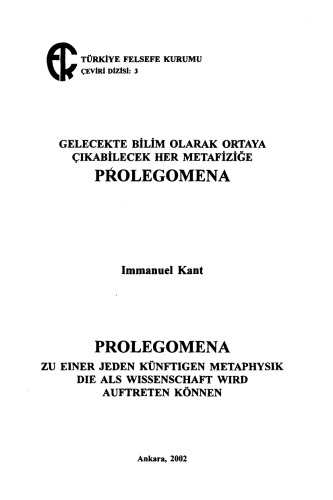 Gelecekte Bilim Olarak Ortaya Çıkabilecek Her Metafiziğe Prolegomena