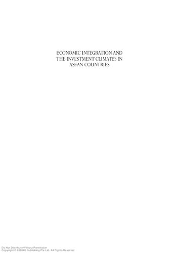 Economic Integration and the Investment Climates in ASEAN Countries