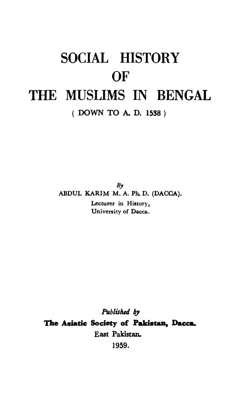 Social history of the Muslims in Bengal