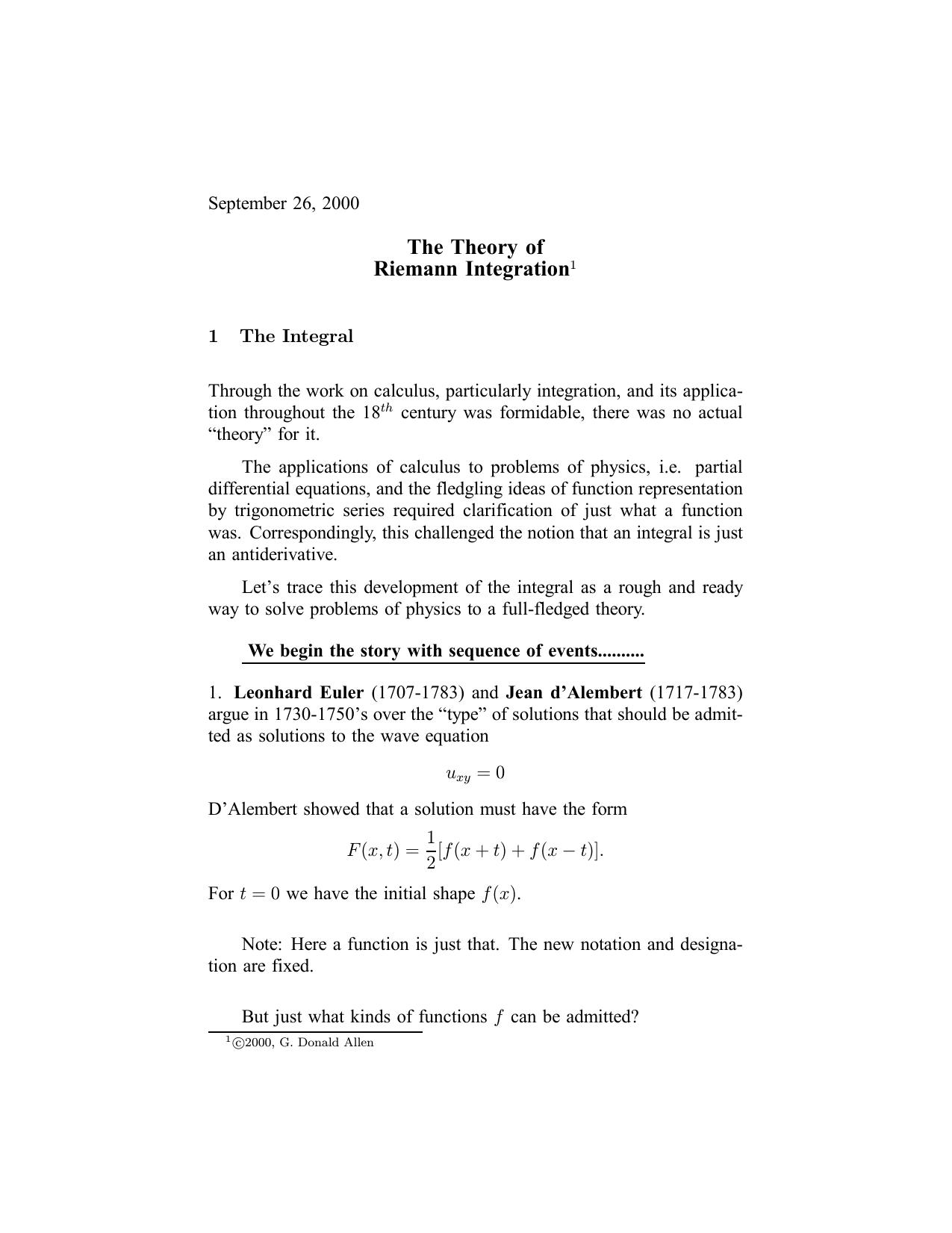 The Theory Of Riemann Integration Ln